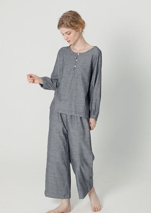 Cotton, women's contemporary style, classic pajamas, pajamas, top and bottom pajama set, conservative style, good coverage, loungewear, sleepwear, year round pajamas, colors grey, color pink, pullover top and elastic waist.