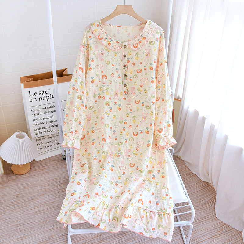 Soft Women's, ladies, Nightgown, Sleep Dress, Loungewear, House Dress, long sleeve, mid-length, soft breathable cotton fabric four patterns