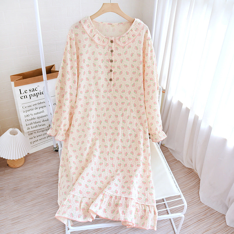 Soft Women's, ladies, Nightgown, Sleep Dress, Loungewear, House Dress, long sleeve, mid-length, soft breathable cotton fabric four patterns