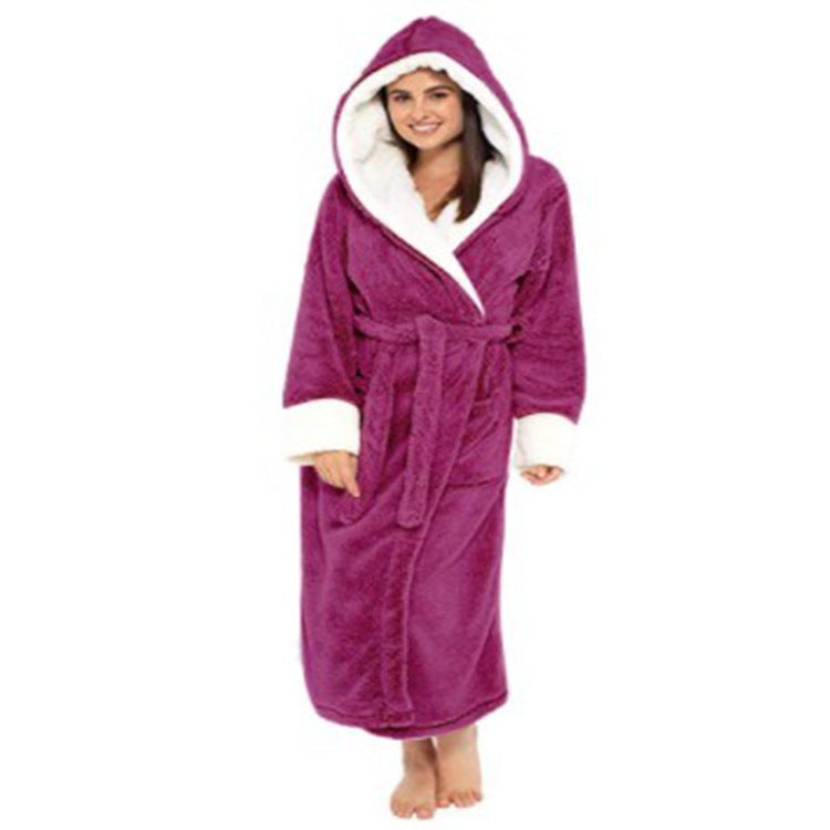 Womens Long Plush Robe Wrap Style with Belt and Hoodie
