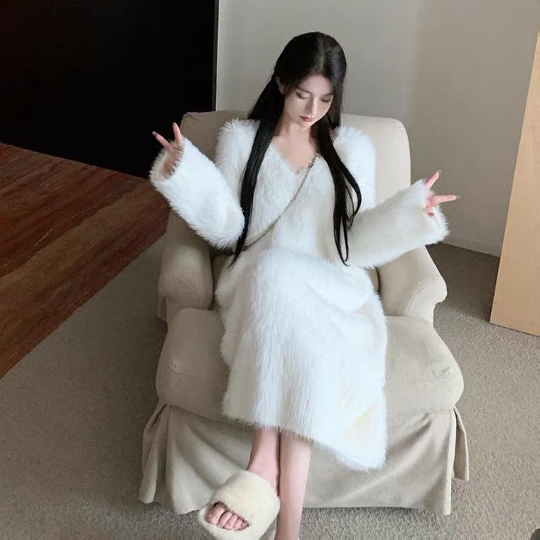 Fuzzy Long Lounge Dress - Main Image