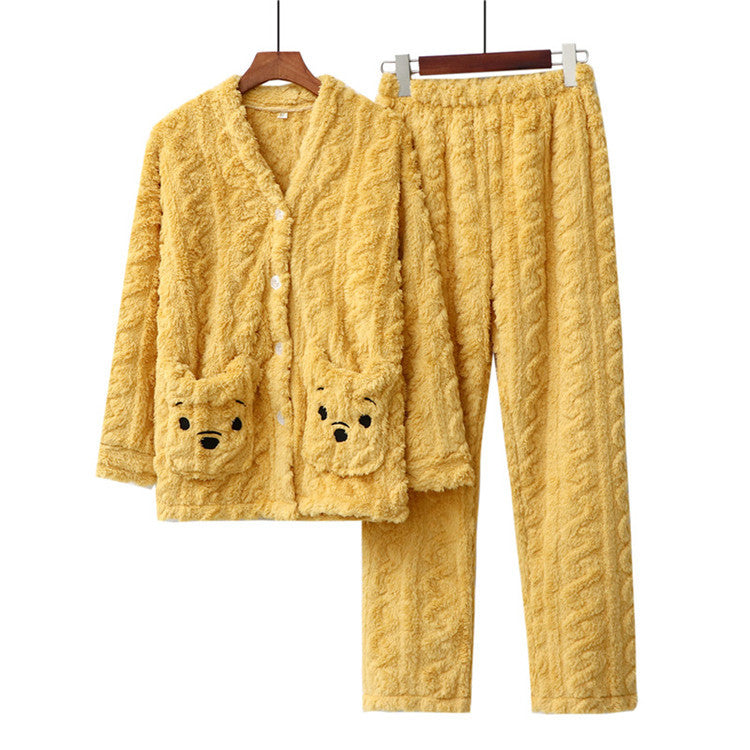 Golden Fleece with carved detail in fleece, Lounge - Pajama set, Cardigan and Trousers , Ladies and Women's Warm Loungewear, for Winter, Comfy Cozy Winter Sleepwear
