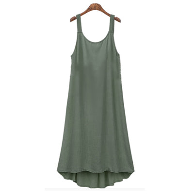 Army Green Summer Linen Shift Slip Dress Below the Knee, Women's Linen Cotton Dress, Ladies Linen Cotton Dress, Casual Summer Wear,  Plus Sizes