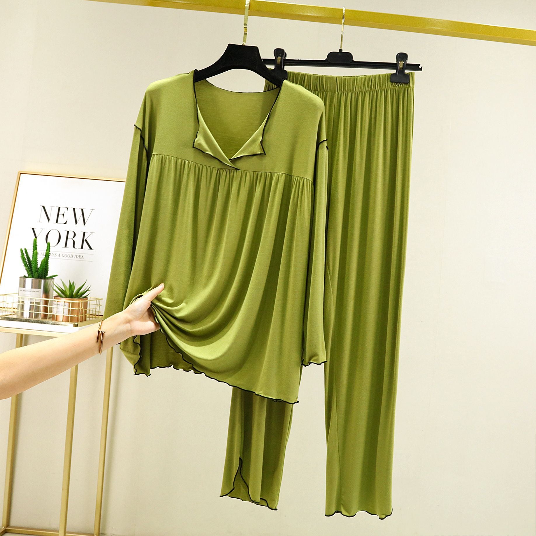 Green Modal Fabric Night Sweat Cooling Pajamas Plus Sizes, Classic Women's Pajamas, Ladies Pajamas, Women's sleepwear, loungewear, Comfortable Soft Pajamas