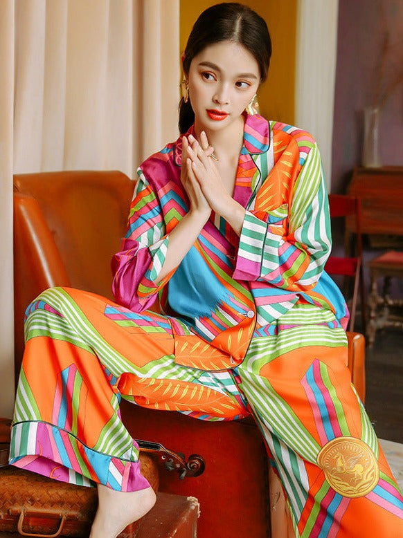 Women's Multi-Colored Abstract Print Bright Rainbow Colored Pajama Set