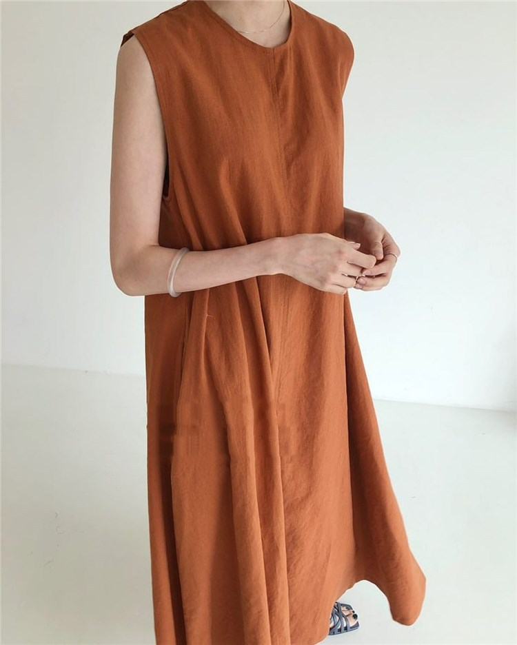 Copper summer spring over-sized long cotton/linen dress 