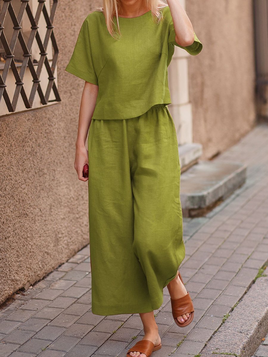 Lime Linen Travel Pants and Short Sleeve Blouse Plus Sizes Available, Women's Clothes, Ladies Summer Clothes, Casual Ladies Summer Clothes