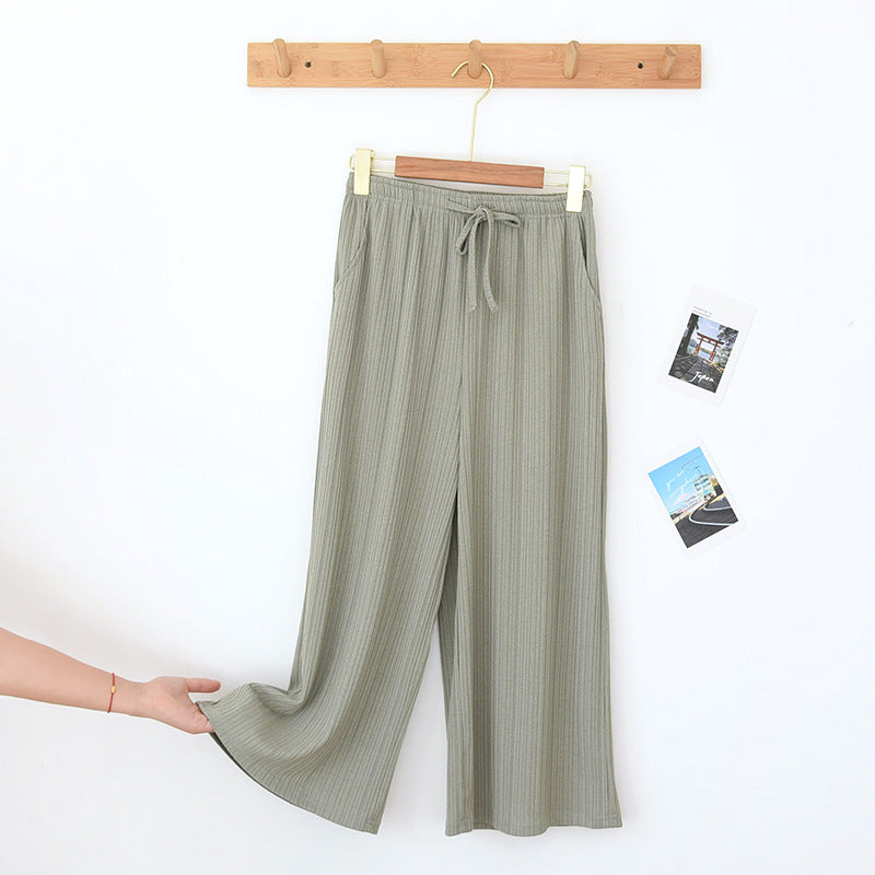 Lightweight, soft ribbed breathable fabric elastic tie waist band lounging trousers pant's in four earthy color Green, for Women and Ladies, Loungewear, Casual Wear, Yoga Pants