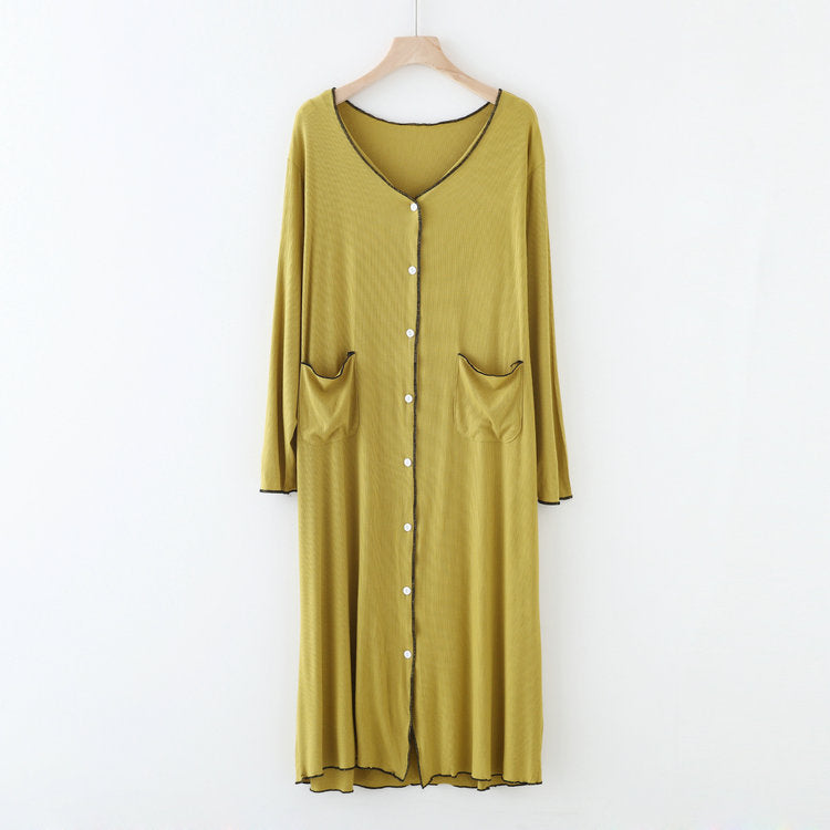 Yellow Long Sleeve Below the Knee Button Up Modal Fabric Nightgown, Women's Nightgown, Ladies Nightdress, Sleepwear, Pajamas