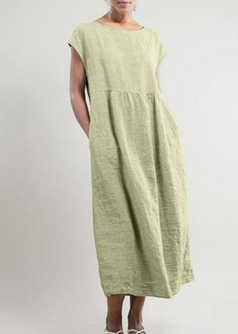Light Green Cotton/Linen Spring and Summer Dress Plus Sizes, Women's Dress, Ladies Dress, Cotton Blend Summer Dress