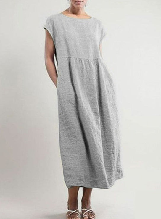 Light Grey Cotton/Linen Spring and Summer Dress Plus Sizes, Women's Dress, Ladies Dress, Cotton Blend Summer Dress