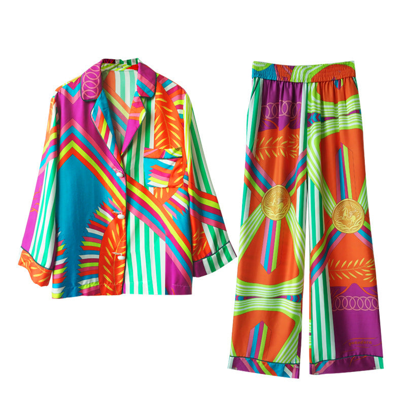 Women's Multi-Colored Abstract Print Bright Rainbow Colored Pajama Set