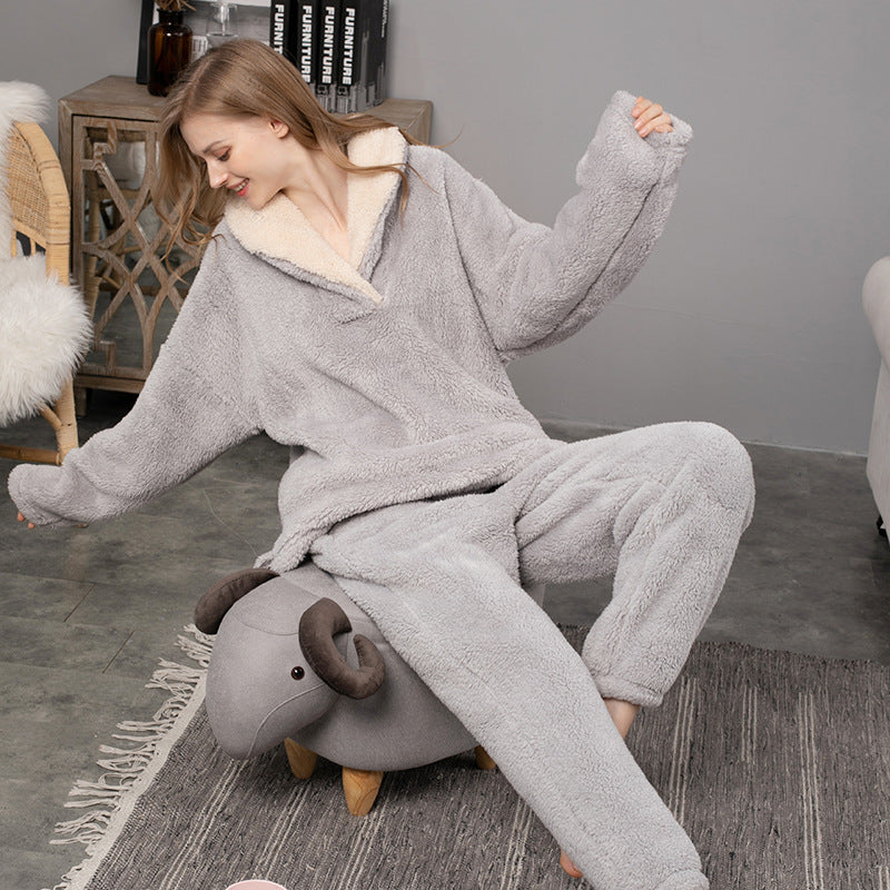 Light grey plush thick fleece winter women's pajamas,  ladies loungewear, sleepwear, warm, winter warm sleepwear, Plus Sizes