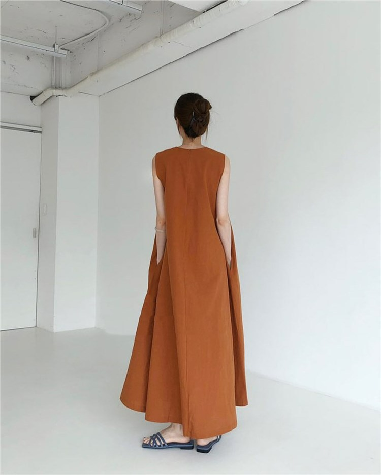 Copper summer spring over-sized long cotton/linen dress 