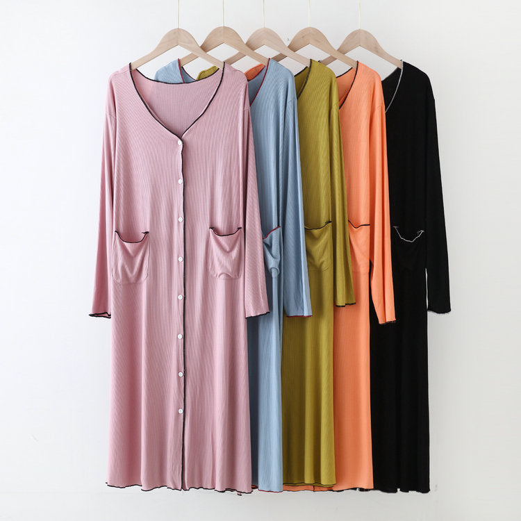 Mulit-colors available Long Sleeve Below the Knee Button Up Modal Fabric Nightgown, Women's Nightgown, Ladies Nightdress, Sleepwear, Pajamas