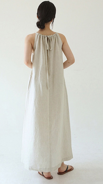 Hemp Linen A-Line Off the Shoulder Tie Back Loose Fit Summer Sack Dress Loungewear, Ladies, Women's, Hemp, Linen Dress