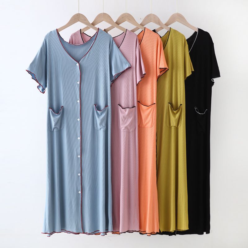 5 great colors Modal Fabric Button Down Scoop Neck Short Sleeve Long Length Nightgown, Women's Nightgown, Ladies Night dress, Women's House Dress