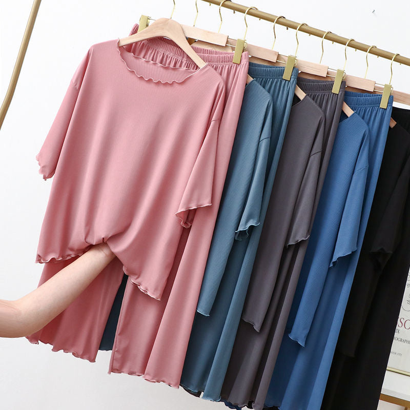 Short Sleeve Modal Fabric Pajama Set Top and Trousers with Elastic Waist, Women's Pajamas, Ladies Pajamas, Modal Sleepwear, Loungewear