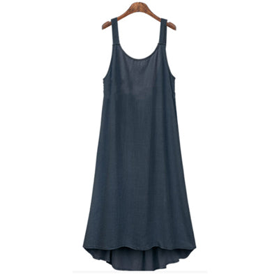 Navy Blue Summer Linen Shift Slip Dress Below the Knee, Women's Linen Cotton Dress, Ladies Linen Cotton Dress, Casual Summer Wear,  Plus Sizes