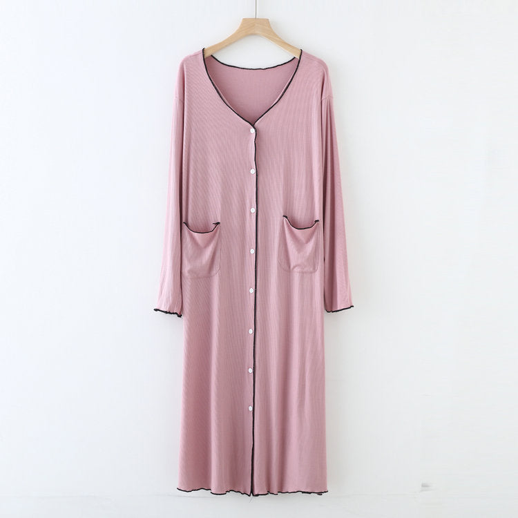 Pink Long Sleeve Below the Knee Button Up Modal Fabric Nightgown, Women's Nightgown, Ladies Nightdress, Sleepwear, Pajamas