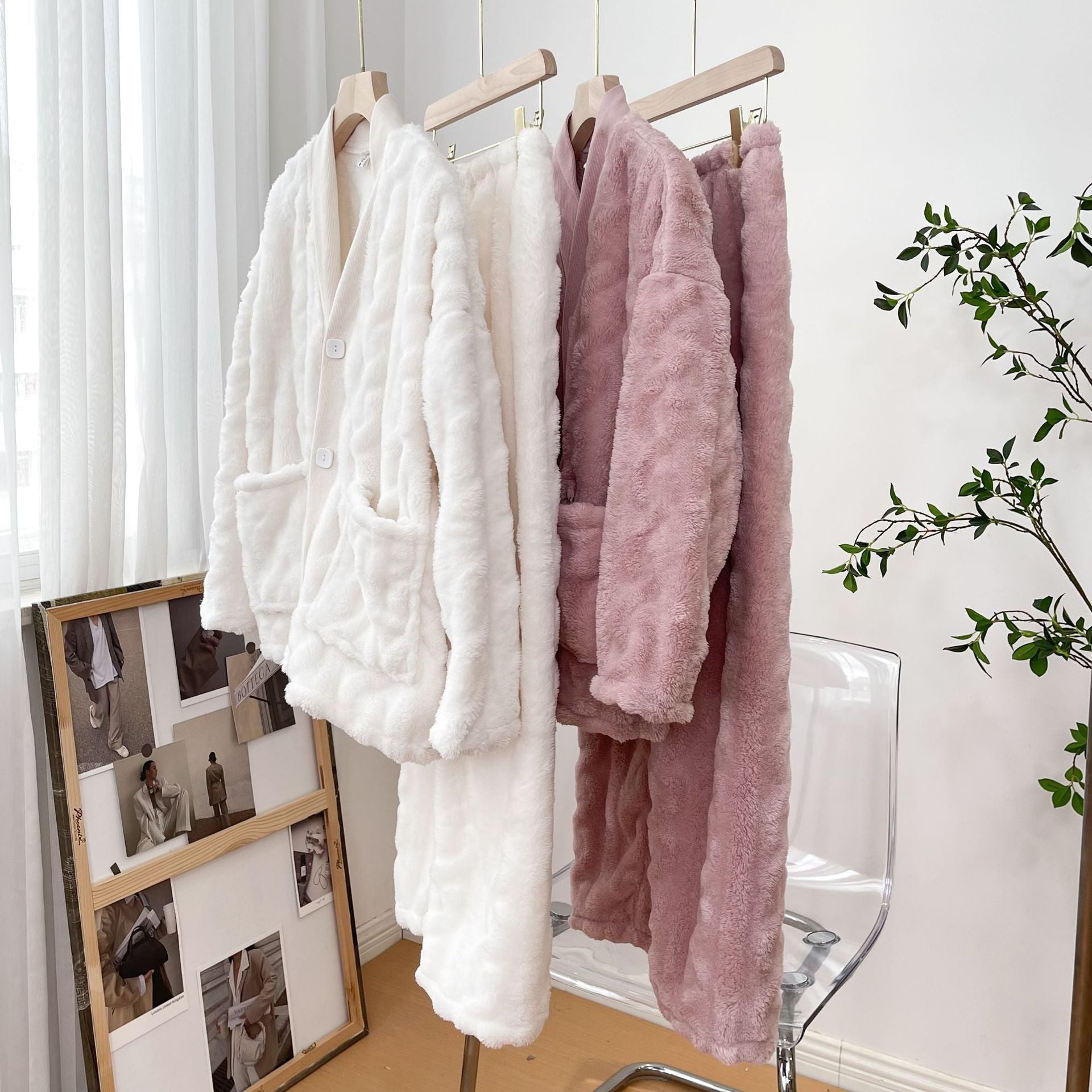 Super warm thick and cozy plush fleece button down sweater and trousers pajamas set, women's pajamas, winter pajamas, women's loungewear, ladies pajamas, ladies loungewear