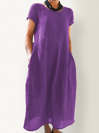 Purple Cotton/Linen Spring and Summer Dress Plus Sizes, Women's Dress, Ladies Dress, Cotton Blend Summer Dress
