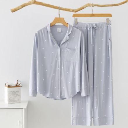 Classic Button-Down Soft Pajamas with hearts and elastic waistband 