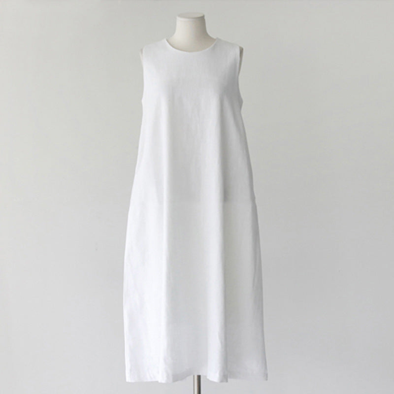 White Classic Sleeveless Below the Knee Shift Dress, Women's linen dress, Ladies linen dress, soft travel dresses, casual linen women's dress, Travel clothes, Plus Sizes Available.