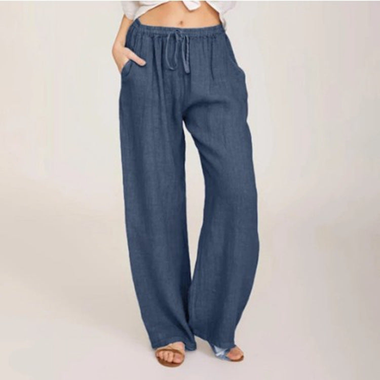 Denim Soft, Hemp, Cotton, drawstring, long loose fit trousers, pockets, Women Yoga Pants, Ladies Casual Pants,Women's Summer Drawstring Cotton Trousers, Women's Travel Clothes