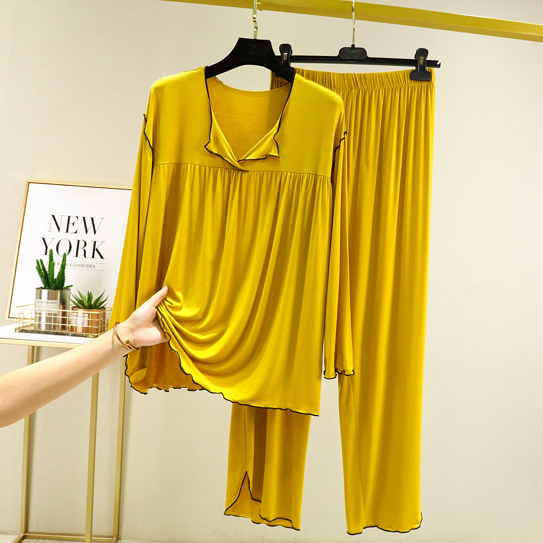 Gold  Modal Fabric Night Sweat Cooling Pajamas Plus Sizes, Classic Women's Pajamas, Ladies Pajamas, Women's sleepwear, loungewear, Comfortable Soft Pajamas
